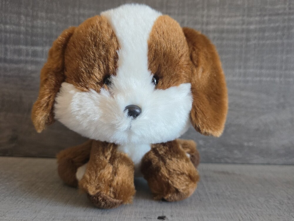 Aurora Wobbly Bobblees Puppy Dog Brown White Plush Soft Toy 6" Stuffed b319